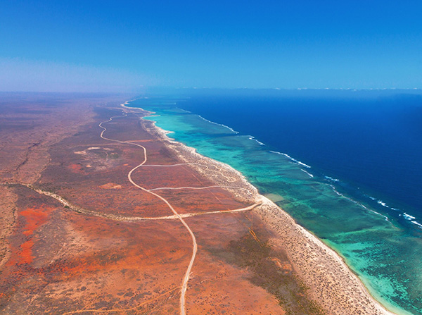 Aerial view of Cape Range National Park in Western Australia.