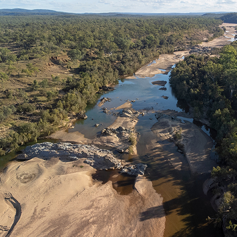 North Queensland's Burdekin River, surrounded by bushland. 