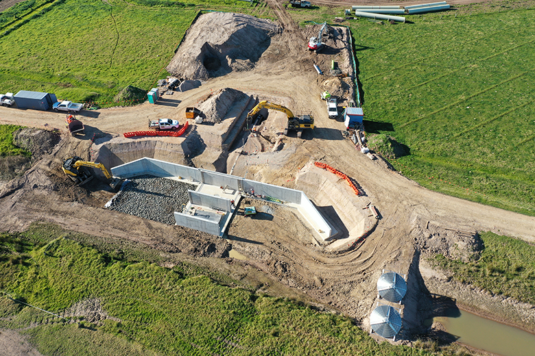 Aerial view of pipeline construction.