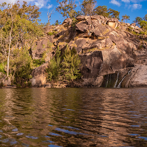 Rocky river bank.