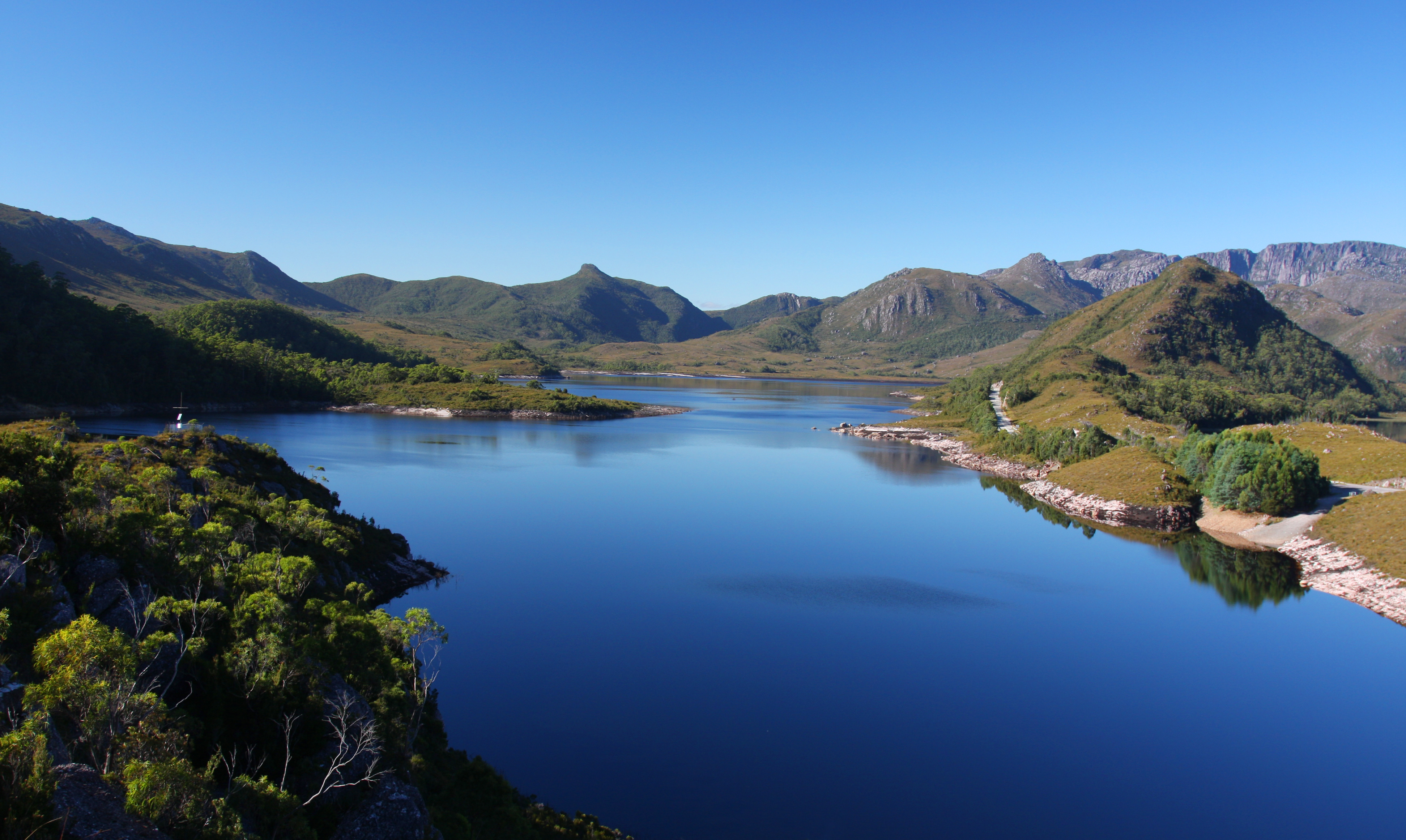 Aerial view of Lake Plimsoll in Tasmania.