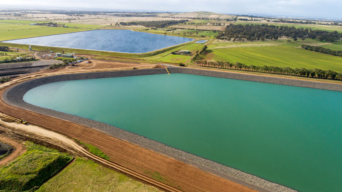 Water being stored in 2 areas amongst green paddocks